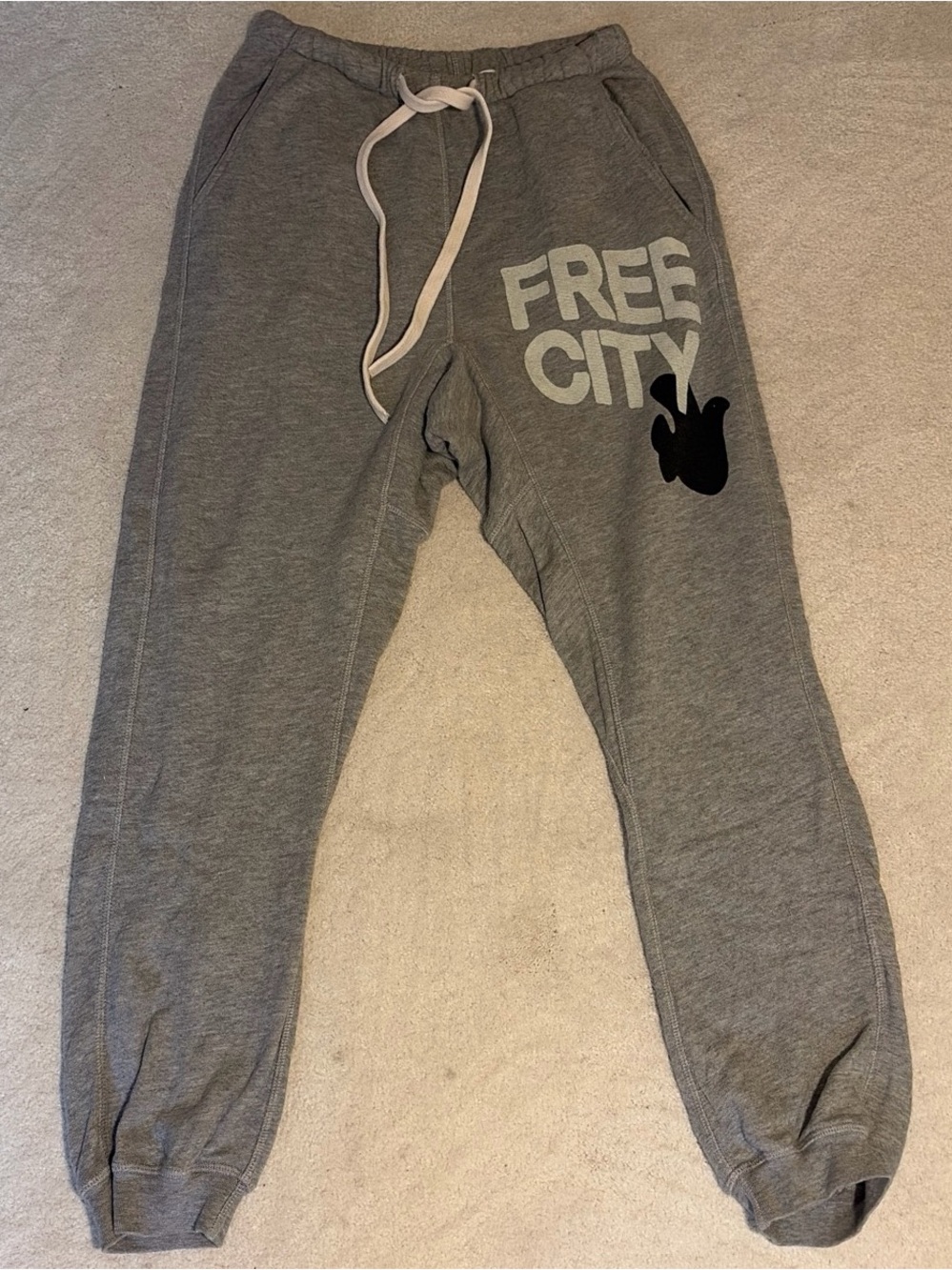 freecity 🩶 Light Grey Logo Joggers With Pockets, Size Small, Excellent Condition